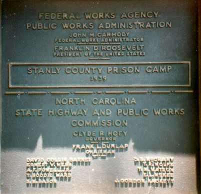 Stanly County Prison Camp dedication plaque